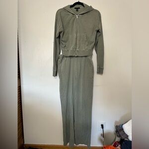 F21 Olive Green Mineral Wash Track Jacket & Pants Set Size M (8)